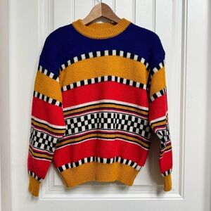 Vintage 1980’s Benetton Made In Italy Colourful Stripped Knit Crewneck. Fits S/M